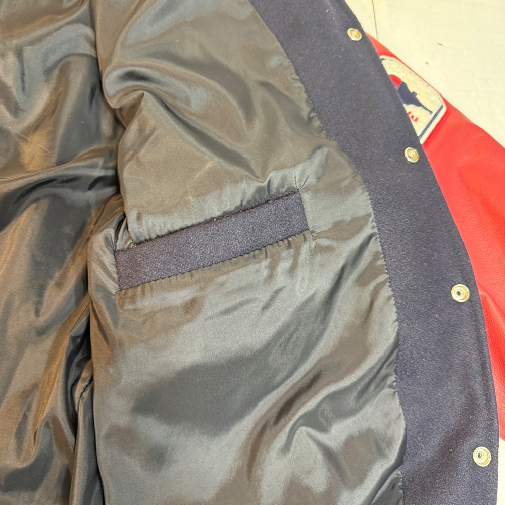 Letterman Jacket 3XL Leather wool Varsity Y2K Patch authentic red blue Wrestling - Picture 12 of 16